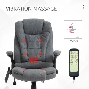 Vinsetto Massage Office Chair 130 degree Recliner Ergonomic Gaming Seven Point Heated Home Padded Linen Fabric Grey