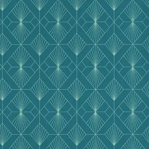 Modern Art Art Deco Geometric Fan Wallpaper Teal / Silver Rasch 620924