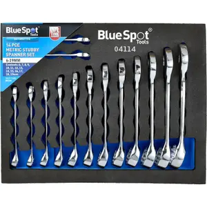 BlueSpot 14pc Combination Spanner Set Metric Stubby Wrench Spanners