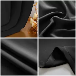 Black Blackout Curtains - Eyelet Thermal Curtain  - 46 x 72 Inch Drop - 2 Panel