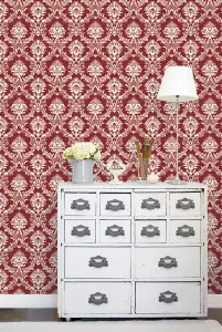 Galerie Stripes And Damask 2 Red Damask Document Smooth Wallpaper