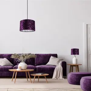 Modern Crushed Velvet Lamp Shade with Shiny Paper Inner Purple / 20cm H x 30cm W x 30cm D