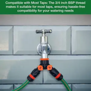 Dual Tap Connector Set - Two Premium Hose End Connectors with 3rd Male Tap Connector Included for Inline Use - Hozelock Compatible