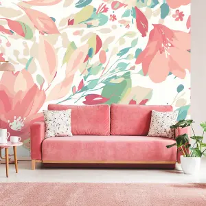 Origin Murals Flowing Flowers - Coral Pink Matt Smooth Paste the Wall Mural 300cm wide x 240cm high