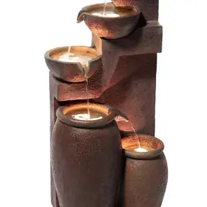 Primrose Quito 4-Tier Cascading Bowls & Jars Water Feature with Lights H101cm