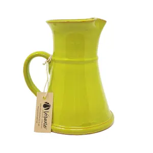 Selena Glazed Hand Dipped Kitchen Dining Large Flat Based Jug Lime Green 1L (H) 20cm