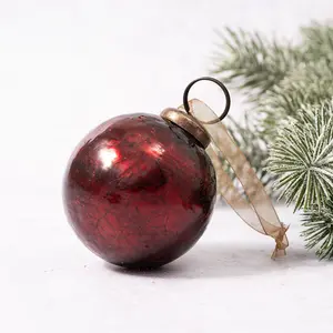 Crackle Glass Bauble (Set of 3) Wine / 5cm H x 5cm W x 5cm D