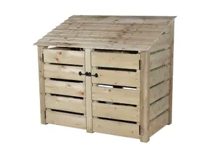 Slatted wooden log store with door W-146cm, H-126cm, D-88cm - natural (light green) finish