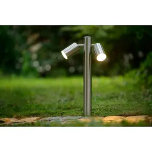 Lucide Arne-Led Modern Bollard Light Outdoor 6,3cm - LED - GU10 - 2x5W 2700K - IP44 - Satin Chrome