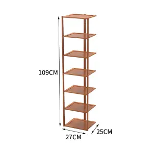 7-Shelf Brown Vertical Corner Bamboo Shoe Rack Shoe Storage Space Saving Display Shelf 109 cm(H)