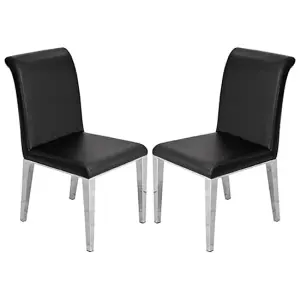 Kirkland Black Faux Leather Dining Chairs In Pair