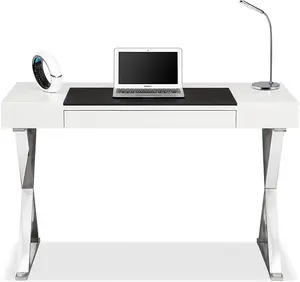 Homeology ADONIS Gloss White and Chrome Ergonomic Home Office Luxury Computer Desk