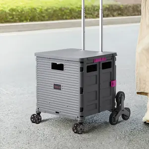 Outdoor Grey Collapsible Rolling Protable Crate with Adjustable Handle