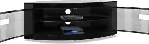 Homeology PANGEA Gloss Black Curved Tru-Corner Beam-Thru Doors up to 50" TV Cabinet