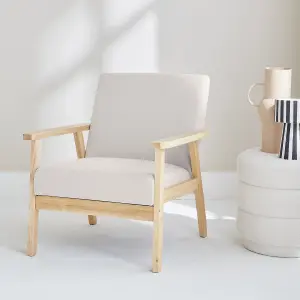 sweeek. Scandi-style wood frame upholstered armchair Isak Cream 64x69.5x73 cm