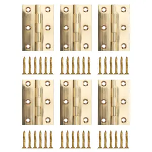 Polished Brass-plated Metal Butt Door hinge N162 (L)75mm (W)75mm, Pack of 6