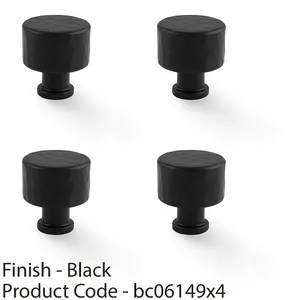 4 PACK - Round Hammered Door Knob - Matt Black 30mm Diameter Cupboard Cabinet Pull Handle