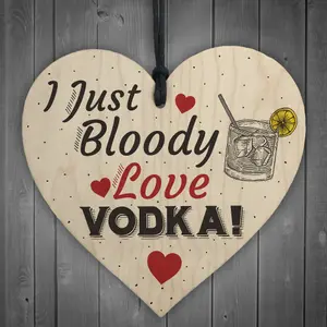 Red Ocean Bloody Love Vodka Wooden Heart Friend Friendship Plaque Funny Novelty Gift Drinking Sign