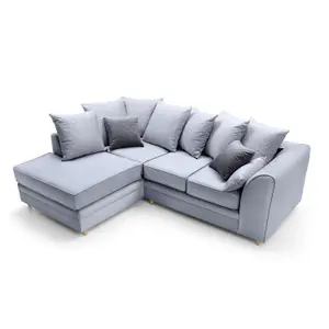 Chicago Velvet Left Facing Corner Sofa in Silver Blue