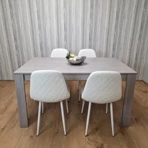 Grey Dining Table Set With 4 White Stitched Chairs Kitchen Dining Table for 4 Dining Room Dining Set