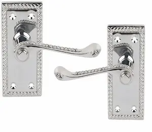 1 Set Georgian Door Handles Polished Chrome Finish with 2.5" Tubular Latch and 1 Pair of 3" Hinges 107 x 48mm - Golden Grace