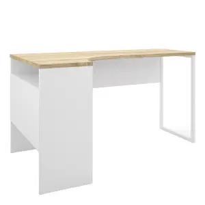 Function Plus Corner Desk 2 Drawers in White and Oak