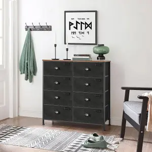 SONGMICS Fabric Chest of Drawers, 8 Drawers, Large Console Storage, Clothes Storage Cabinet, Rustic Brown and Black