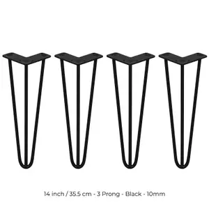 4 x Hairpin Leg - 14 - Black - 3 Prong - 10m