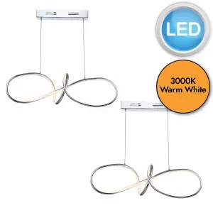 First Choice Lighting Set of 2 Trinity Curved Arms LED Semi Flush Ceiling Lights