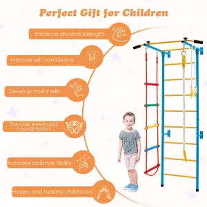 Costway Kids Steel Swedish Ladder Set Gymnastic Wall Gym Pull-up Bar Climbing Frame