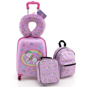 Costway 5 Piece Kids Luggage Set Carry-on Children Rolling Suitcase Set w/ Backpack