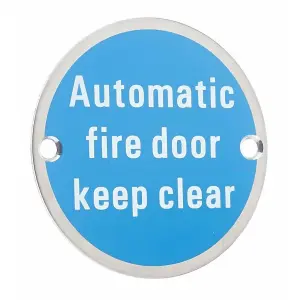 AFIT Automatic Fire Door Keep Clear Circular Disc Fire Door Sign - 76mm x 1.5mm - Screw Fixed