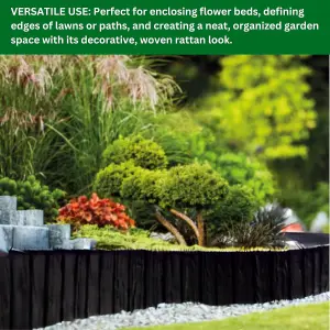 Black Wood Effect Lawn Edging 2.3m Flexible Plastic Garden Border , Weather Resistant  Recyclable Palisade Easy Install Edging