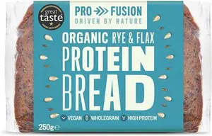 Profusion Organic Protein Bread 250G, Pack Of 9 - Rye & Flax Seed - Wholegrain, Source Of Fibre & Alternative To Wheat Bread - Low Carb Bread -