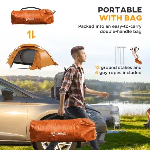 Outsunny Camping Tent Dome Tent with Removable Rainfly for 1-2 Man, Orange