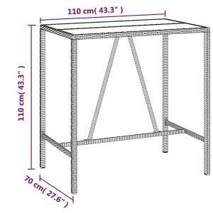 Berkfield Bar Table with Glass Top Grey 110x70x110 cm Poly Rattan