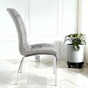 Eterno Velvet Luxurious Soft Dark Grey Dining Chair With Silver Legs