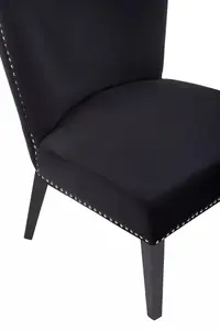 Interiors by Premiers Black Velvet Dining Chair, Dining Room Accent Chair, Velvet Upholstered Wing Chair with Wooden Legs