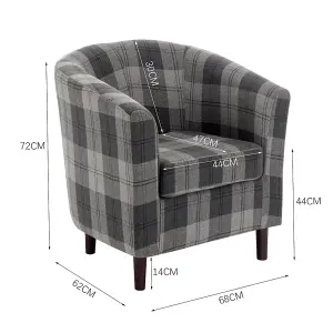 Grey Tartan Fabric Accent Bucket Tub Chair Occasional Armchair