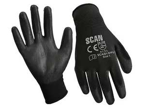 Black Pu Coated Gloves - Medium (Size 8) (Pack 240)