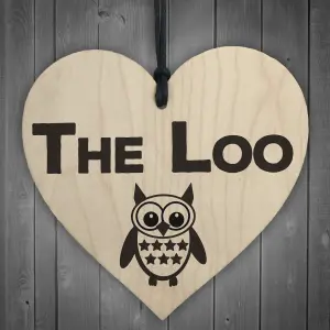 Red Ocean The Loo Wooden Hanging Heart Plaque Toilet Door Sign