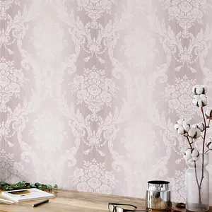 Seabrook Floral Damask Stria Lavender Wallpaper Acrylic Coated Paper Traditional