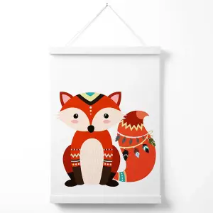 Red Fox Tribal Animal Poster with Hanger / 33cm / White