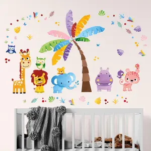 Walplus Colourful Jungle With Happy Animalskids Sticker PVC Multicoloured, Pink, Yellow