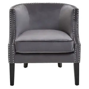 Interiors by Premier Grey Velvet Studded Chair, Easy to Clean Leather Armchair, Body Supportive Accent Chair