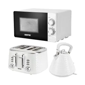 Geepas Kettle Toaster and Oven Set 1.5L Pyramid Kettle 4 Slice Toaster 20L Microwave Oven