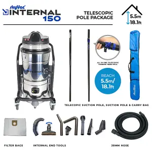 SkyVac Internal 150, Internal Cleaning Vacuum. 5.5M Telescopic Pole Package.