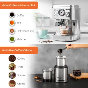 GEEPAS 1140W Espresso & Cappuccino Coffee Machine & 200W Coffee Grinder Combo Set