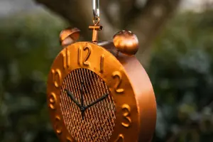 Garden Clock Hanging Bird Feeder - Copper Effect