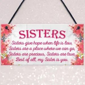 Red Ocean Sister Is You Friendship Best Sister Love Heart Hanging Plaque Family Gift Sign